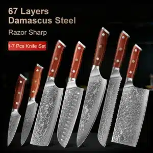 7-Piece Kitchen Knife Set – Ultra Sharp 67-Layer Damascus Steel with Rosewood Handles